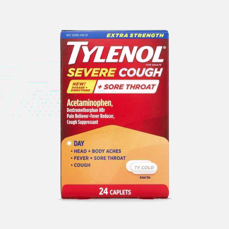Tylenol Cold Extra-Strength Severe Cough + Sore Throat Day Caplets, 24 ct., , large image number 0
