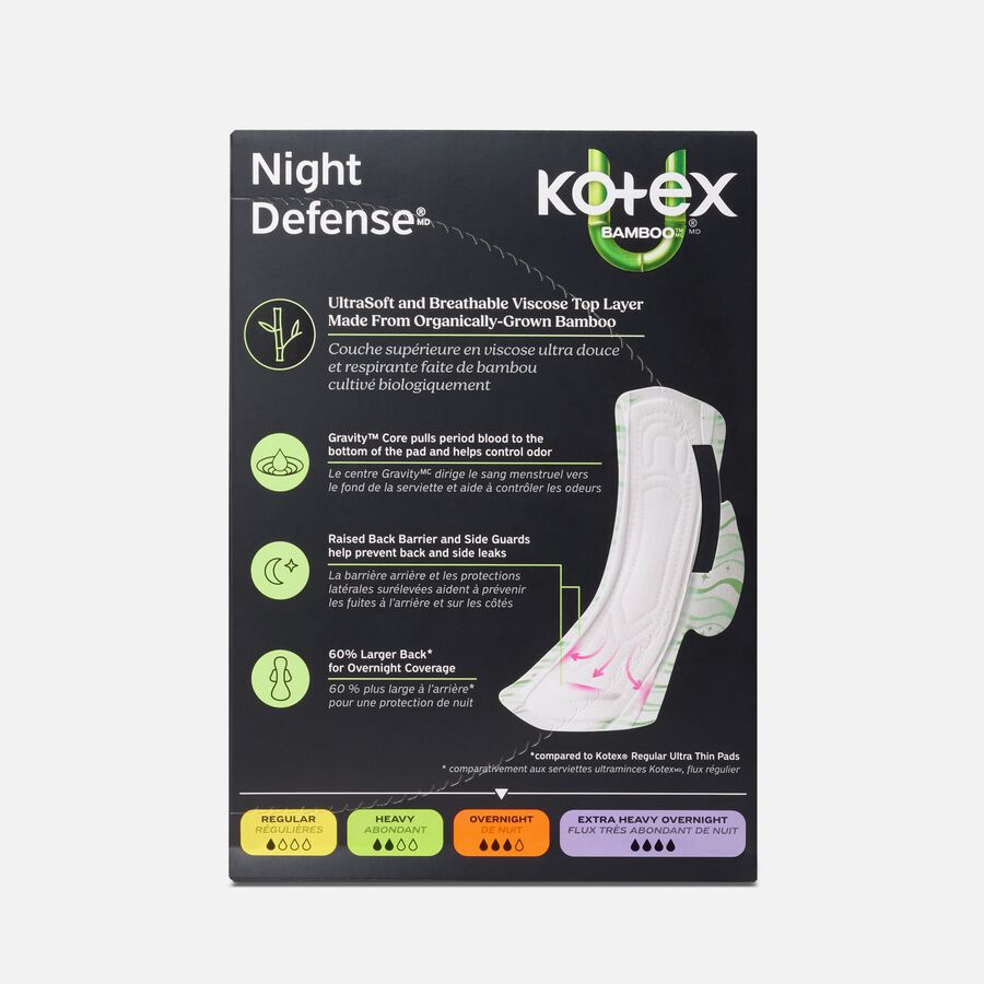 Kotex&reg; Bamboo Ultra Thin Overnight Pads with Wings, 24 ct., , large image number 1