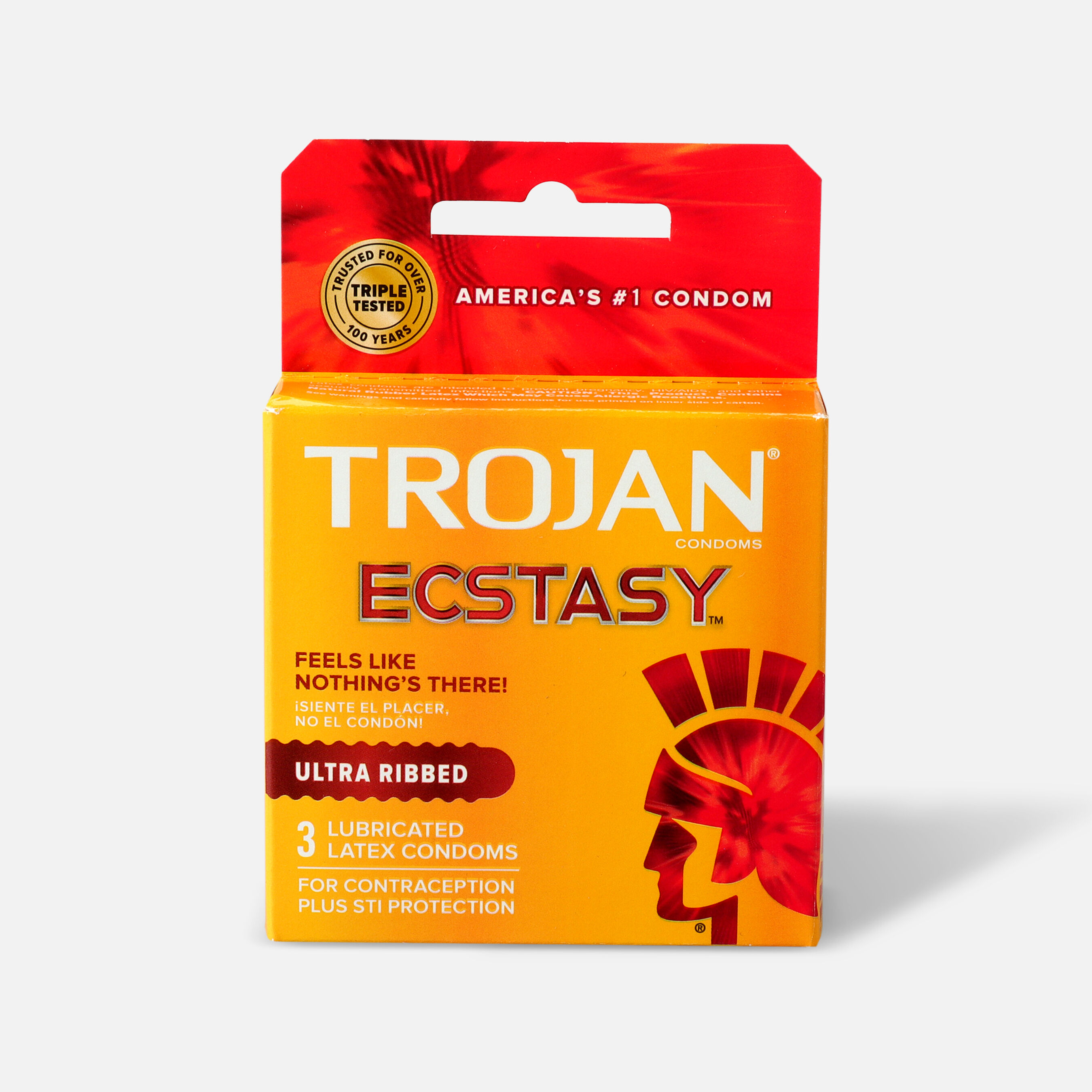 Trojan Ecstasy Ribbed Condoms, 3 ea
