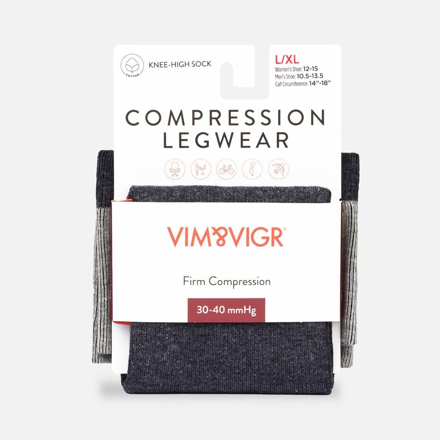 VIM & VIGR Heathered Collection Cotton Compression Socks, Dark and Light Grey, L/XL, 30-40 mmHg, , large image number 1