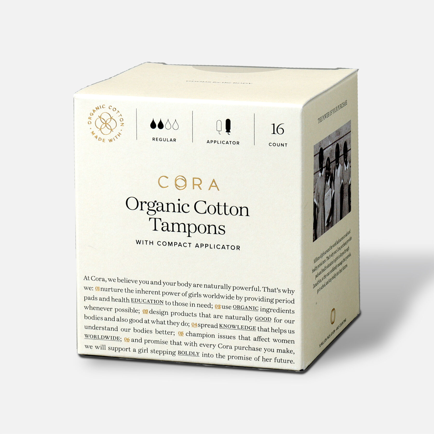 Cora Organic Cotton Applicator Tampons, 16 ct