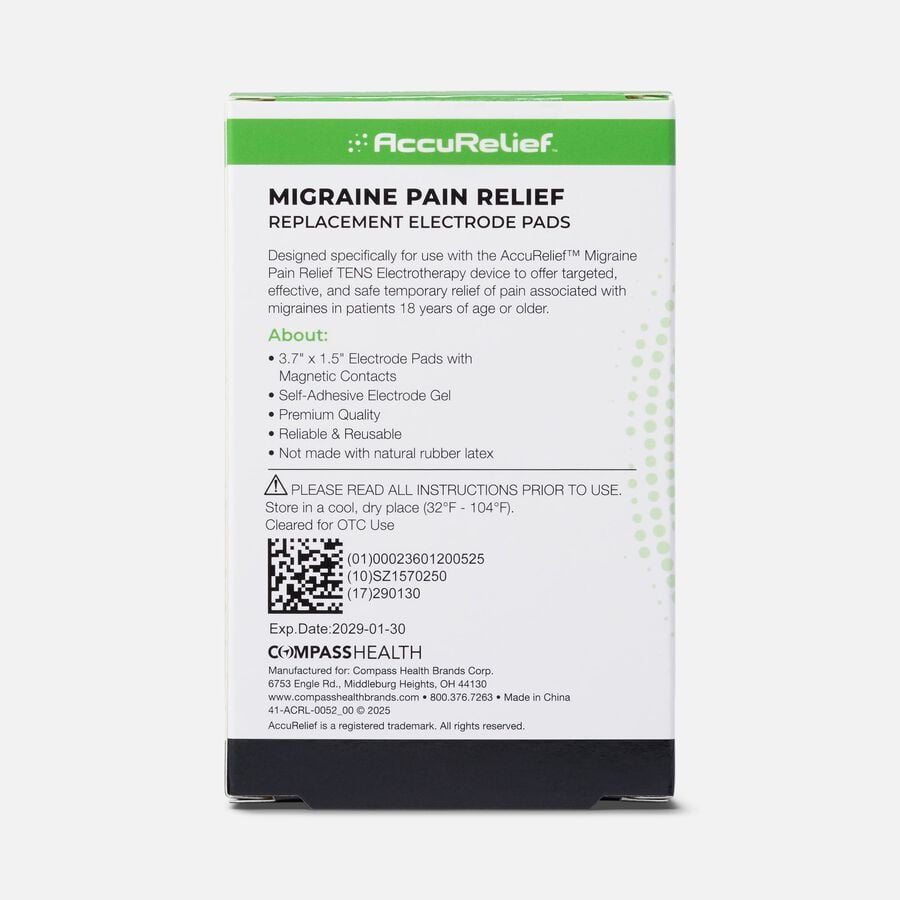 AccuRelief&trade; Migraine Pain Relief Replacement Electrode Pads, 4-Pack, , large image number 1