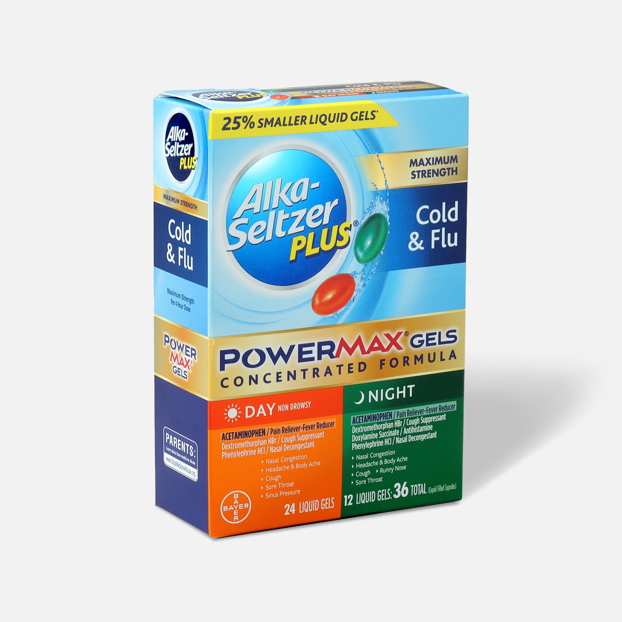 Alka-Seltzer Plus PowerMax Gels, Cold & Flu, Day & Night, 36ct