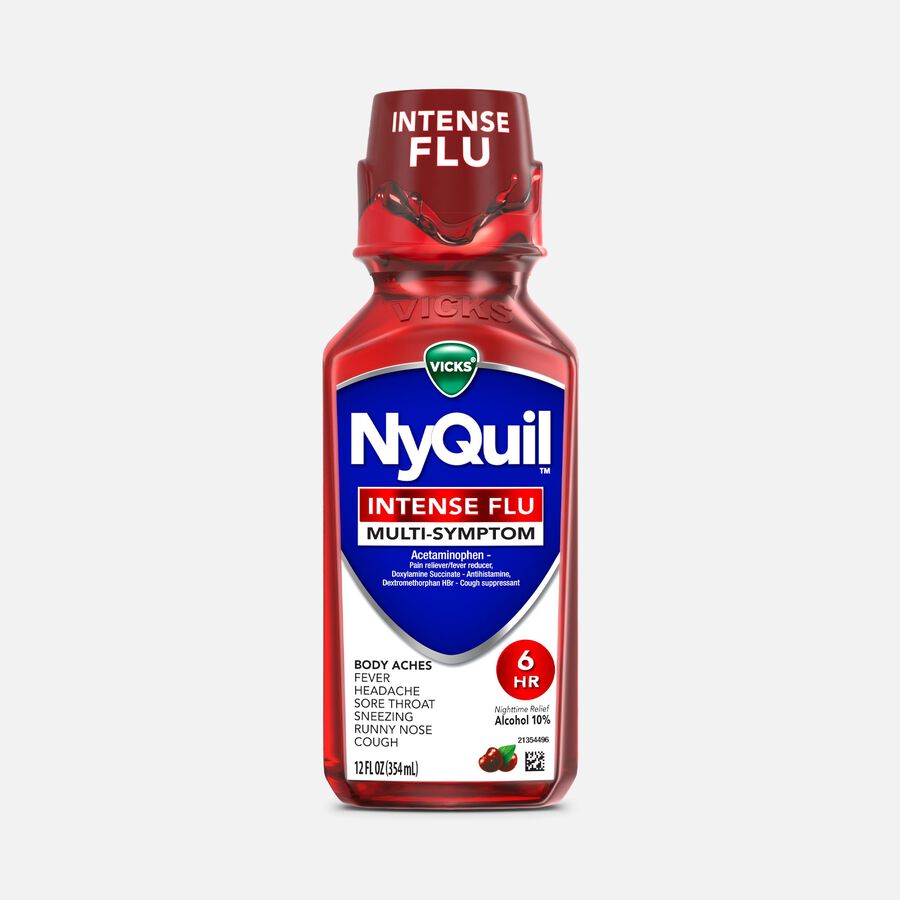 Vicks&reg; NyQuil&trade; Intense Flu Liquid, Nighttime Flu Medicine, Cherry, 12 fl oz., , large image number 0