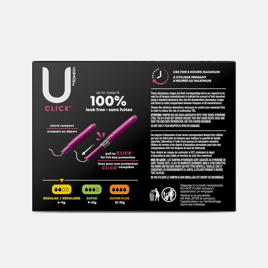 U by Kotex Click Compact Tampons, Regular Absorbency, 32 ct., , large image number 1