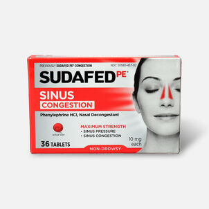Sudafed PE Sinus Congestion Maximum Strength Non-Drowsy Decongestant Tablets, 36 ct.