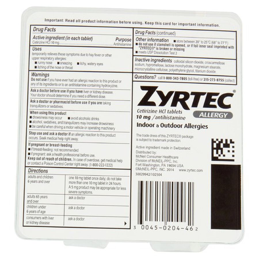 Zyrtec Adult Allergy Relief, 10mg, 40 ct
