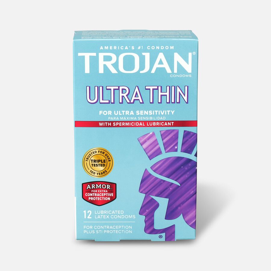 Trojan Ultra Thin Latex Condoms, Spermicidal 12 ct., , large image number 0