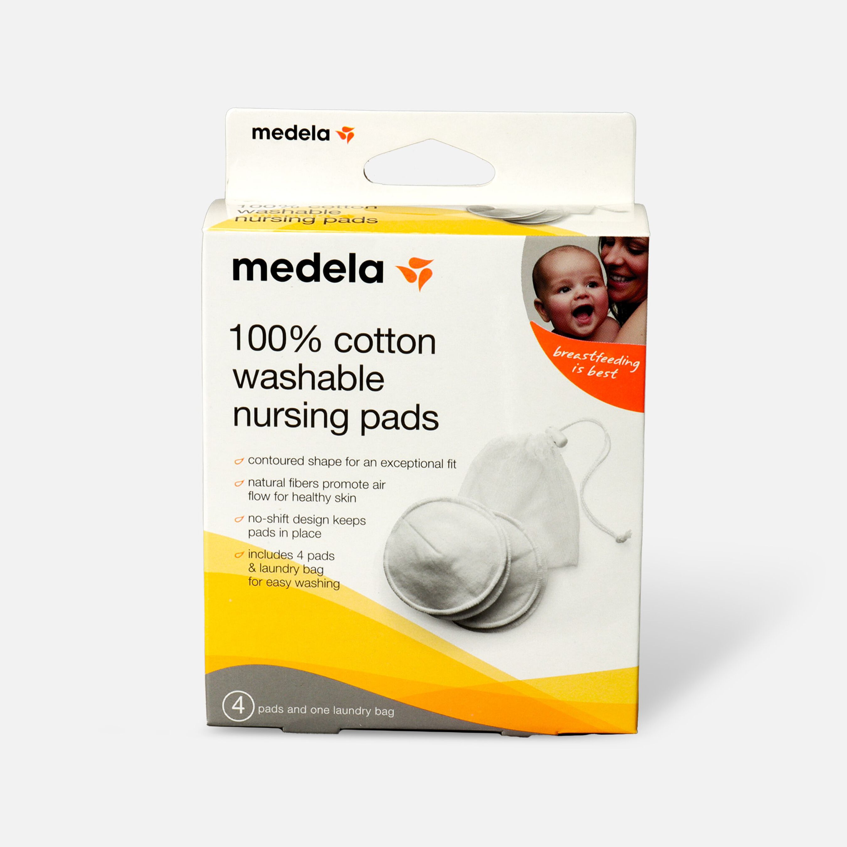 Medela 100 Cotton Washable Nursing Bra Pads, 4 ea