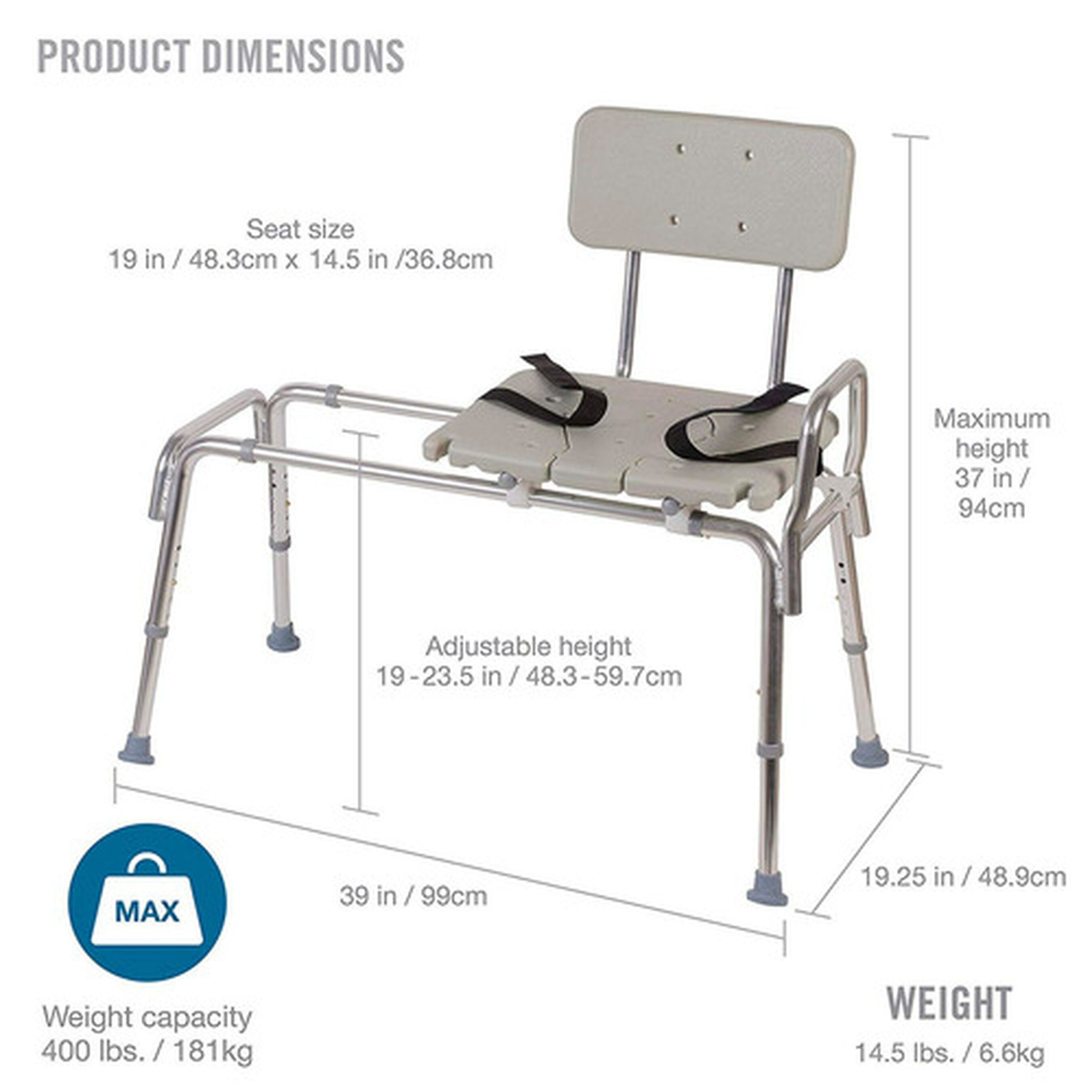 FSA Eligible DMI® Sliding Transfer Bench Shower Chair with CutOut Seat