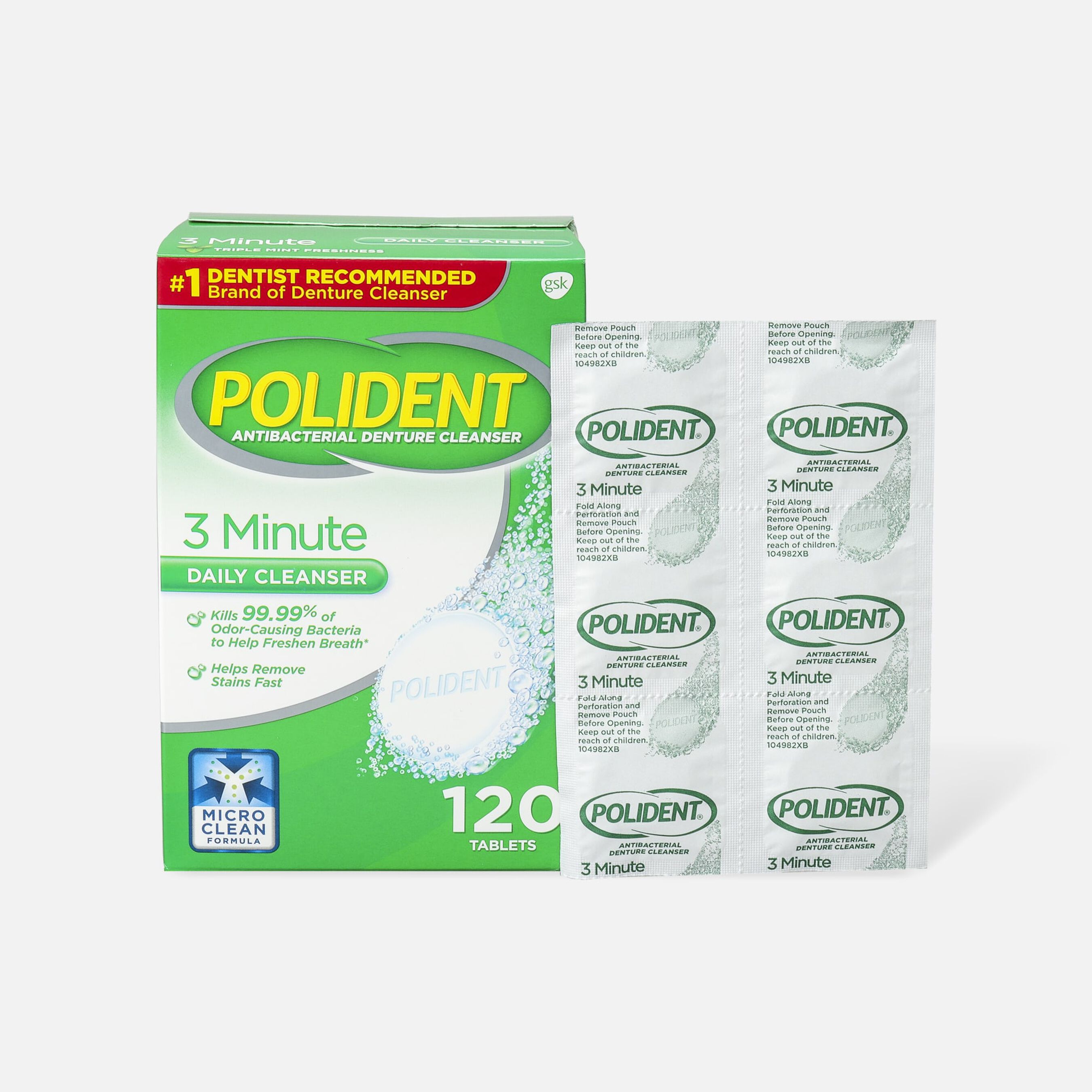 Polident 3 Minute Antibacterial Denture Cleanser Tablets 120 ct.