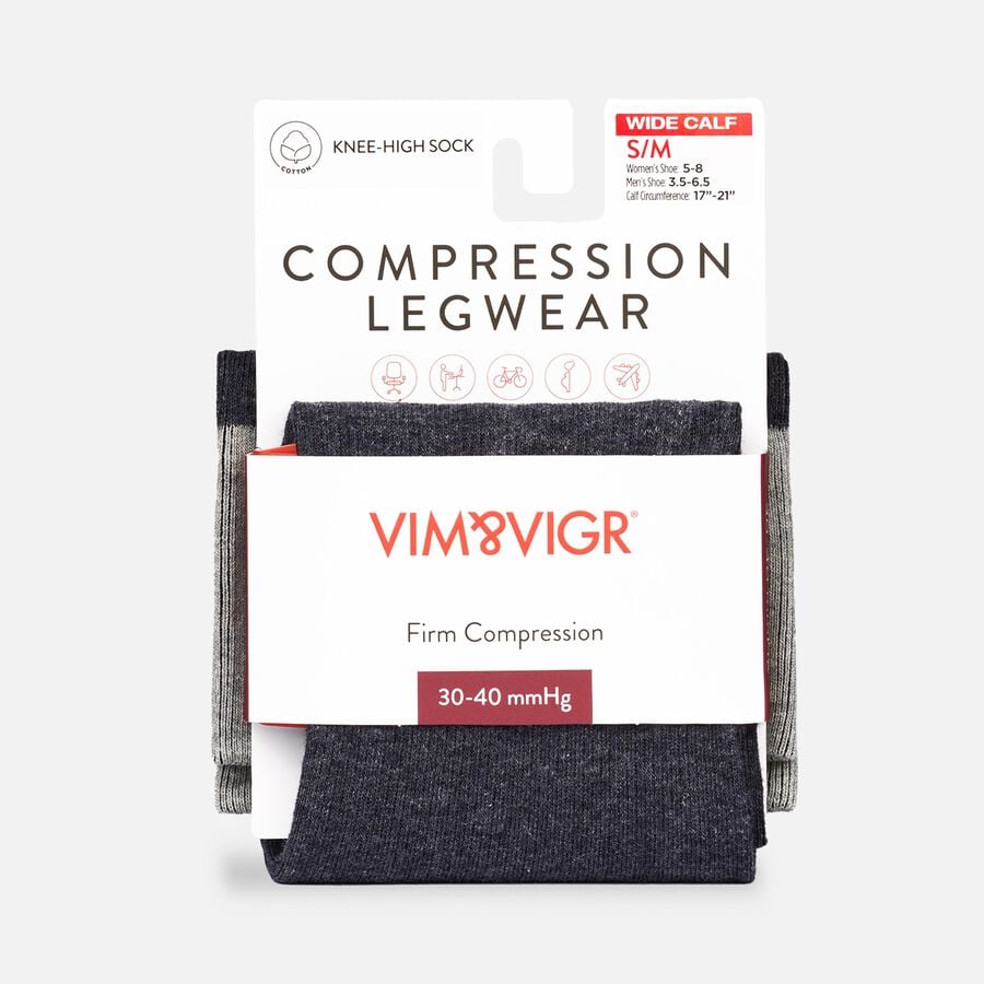 VIM & VIGR Heathered Collection Cotton Compression Socks, Dark and Light Grey, Wide Calf S/M, 30-40 mmHg, , large image number 1