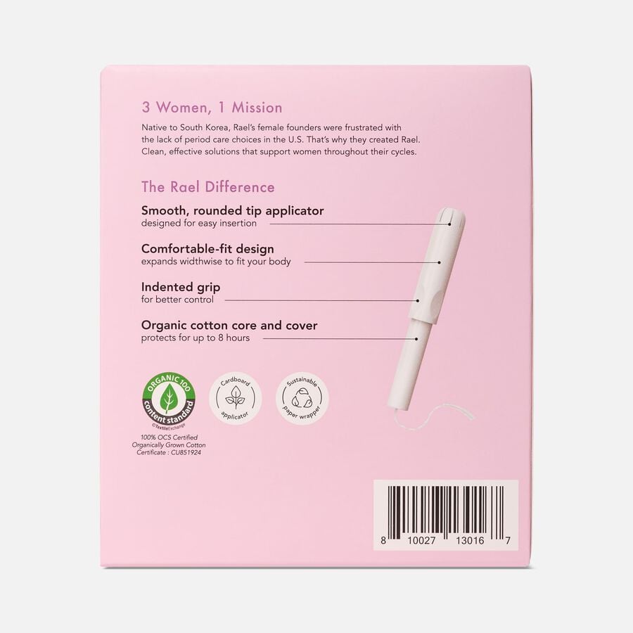 Rael Organic Cotton Core Tampons with Plant Based Compact Applicators - Super, 18 ct., , large image number 1