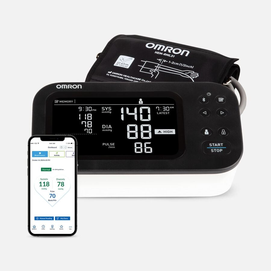 Omron 10-Series Upper Arm Blood Pressure Monitor, Connected, with AC Adapter, , large image number 0