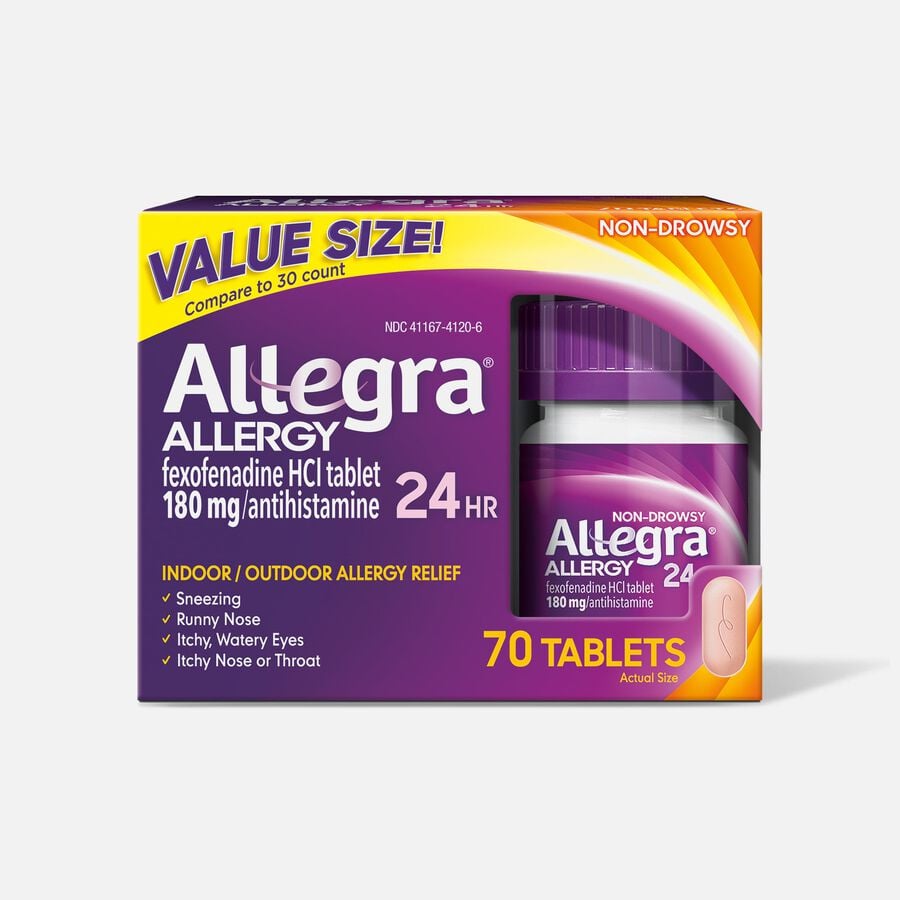 Allegra Adult Non-Drowsy Antihistamine Tablets, 24-Hour Allergy Relief, 180 mg, , large image number 1