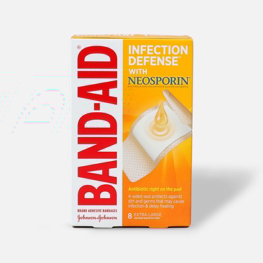 Band-Aid Adhesive Bandages Infection Defense With Neosporin Antibiotic Extra Large - 8 ct., , large image number 0