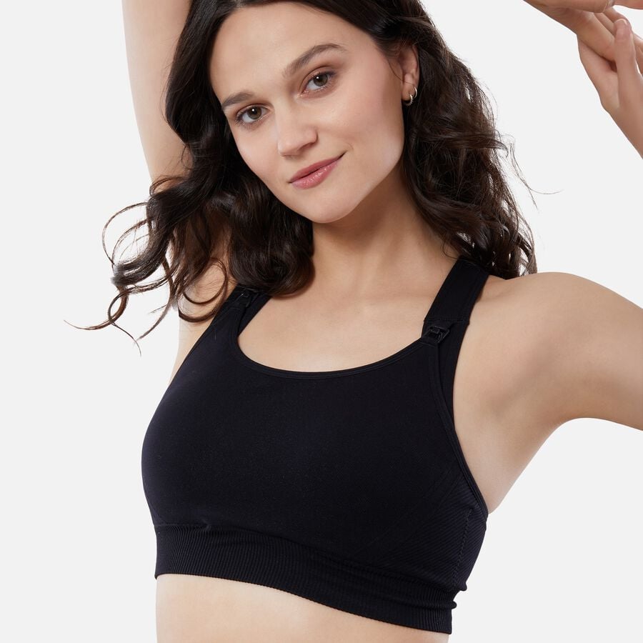 Ingrid + Isabel Basics Seamless Maternity + Nursing Sport Bra, Black, Size XL, , large image number 1