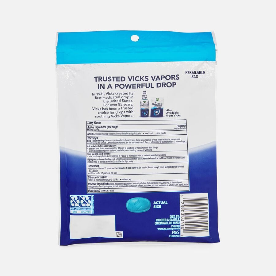 Vicks VapoCool Severe Sugar-Free Medicated Sore Throat Relief Drops, Winterfrost, 30 ct., , large image number 2