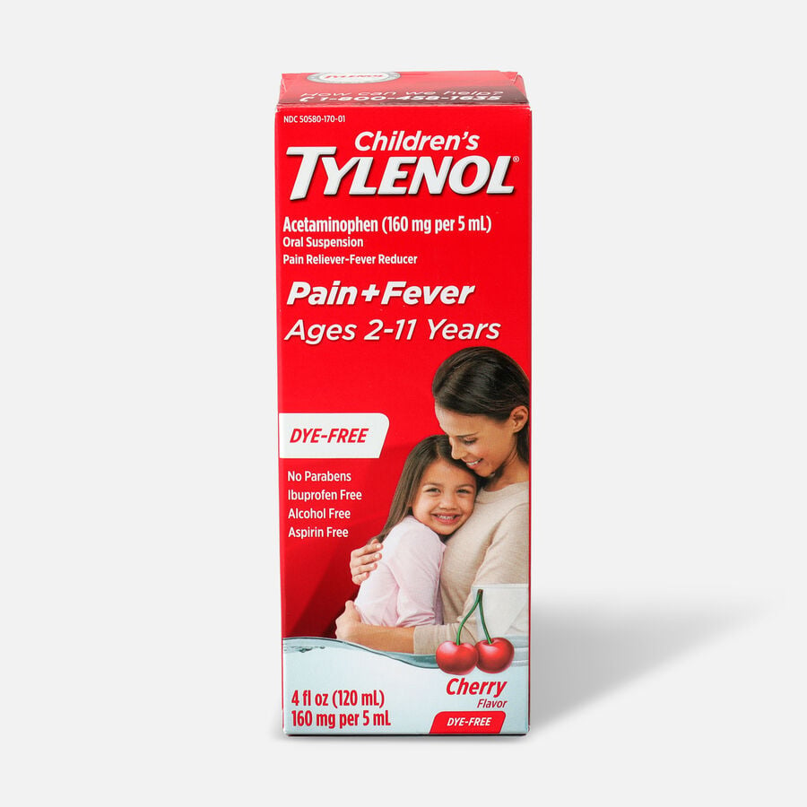 Tylenol Children's Pain and Fever Reliever, Dye Free Cherry Flavor, 4 fl oz., , large image number 0