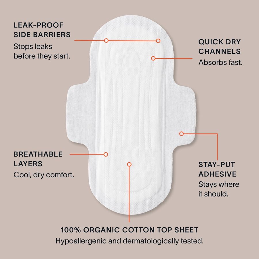 Cora Organic Cotton Ultra Thin Period Pads, Regular, 32 ct., , large image number 1
