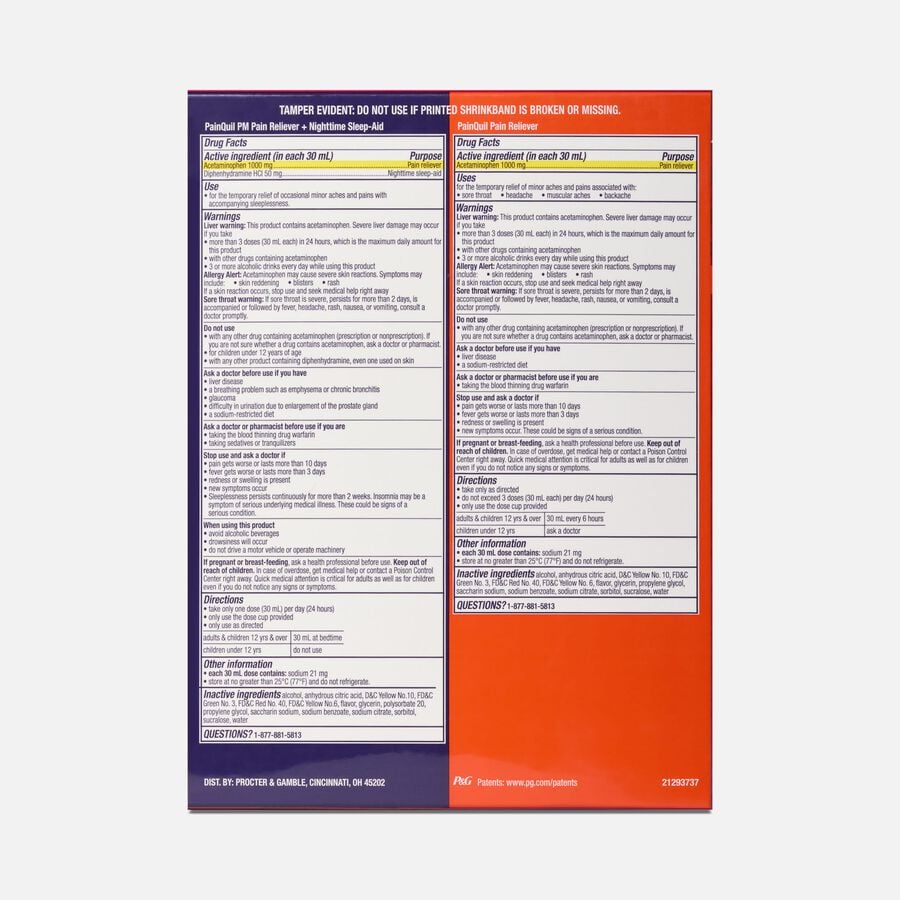 Vicks&reg; PainQuil&trade; Acetaminophen Pain Relief Liquid Day & Night Combo Pack, Honey Flavored. 12 fl. oz., , large image number 1