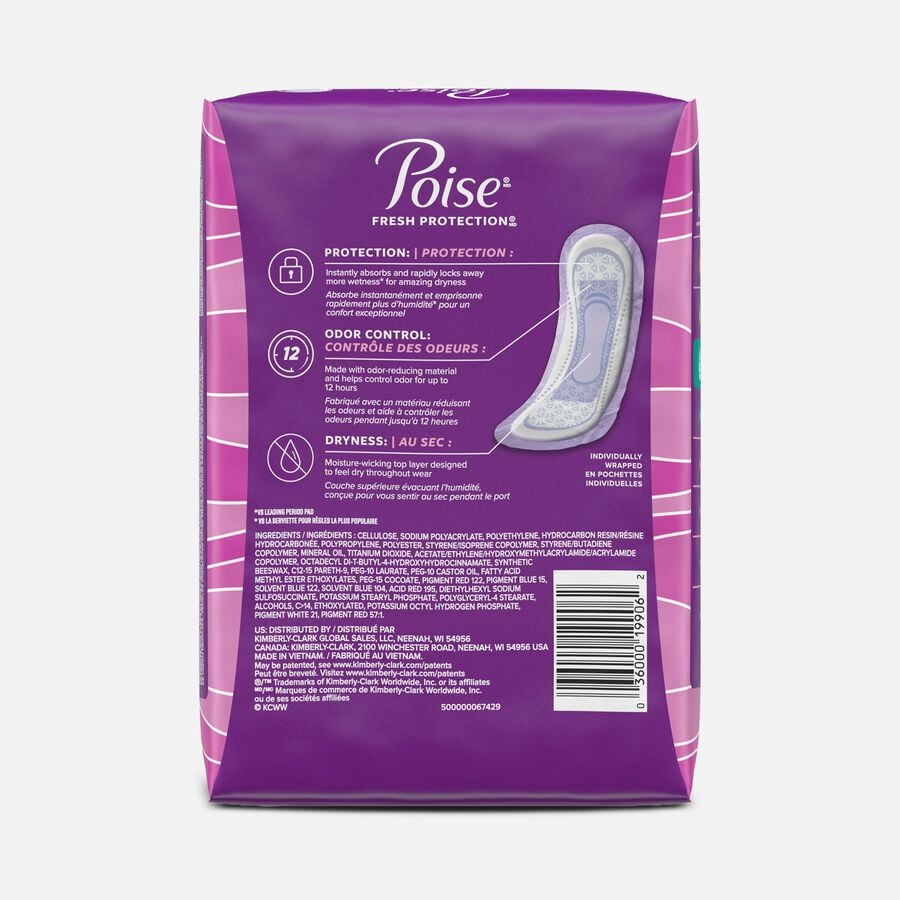 Poise Incontinence & Postpartum Pads for Bladder Leaks, 3 Drop Light Absorbency, Long Length, 24 ct., , large image number 1