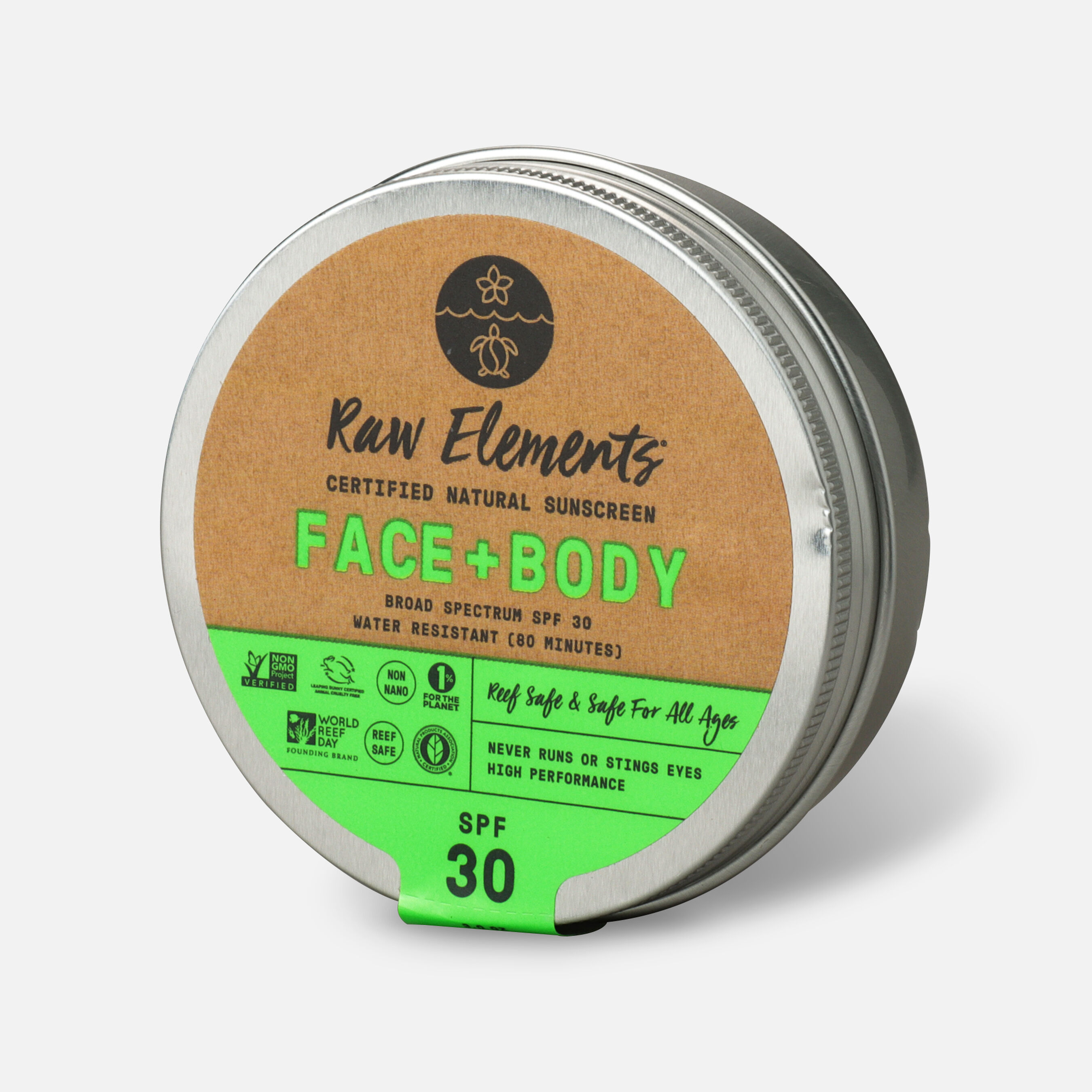 Raw Elements Face & Body Natural Sunscreen, SPF 30, 3.0 oz Tin