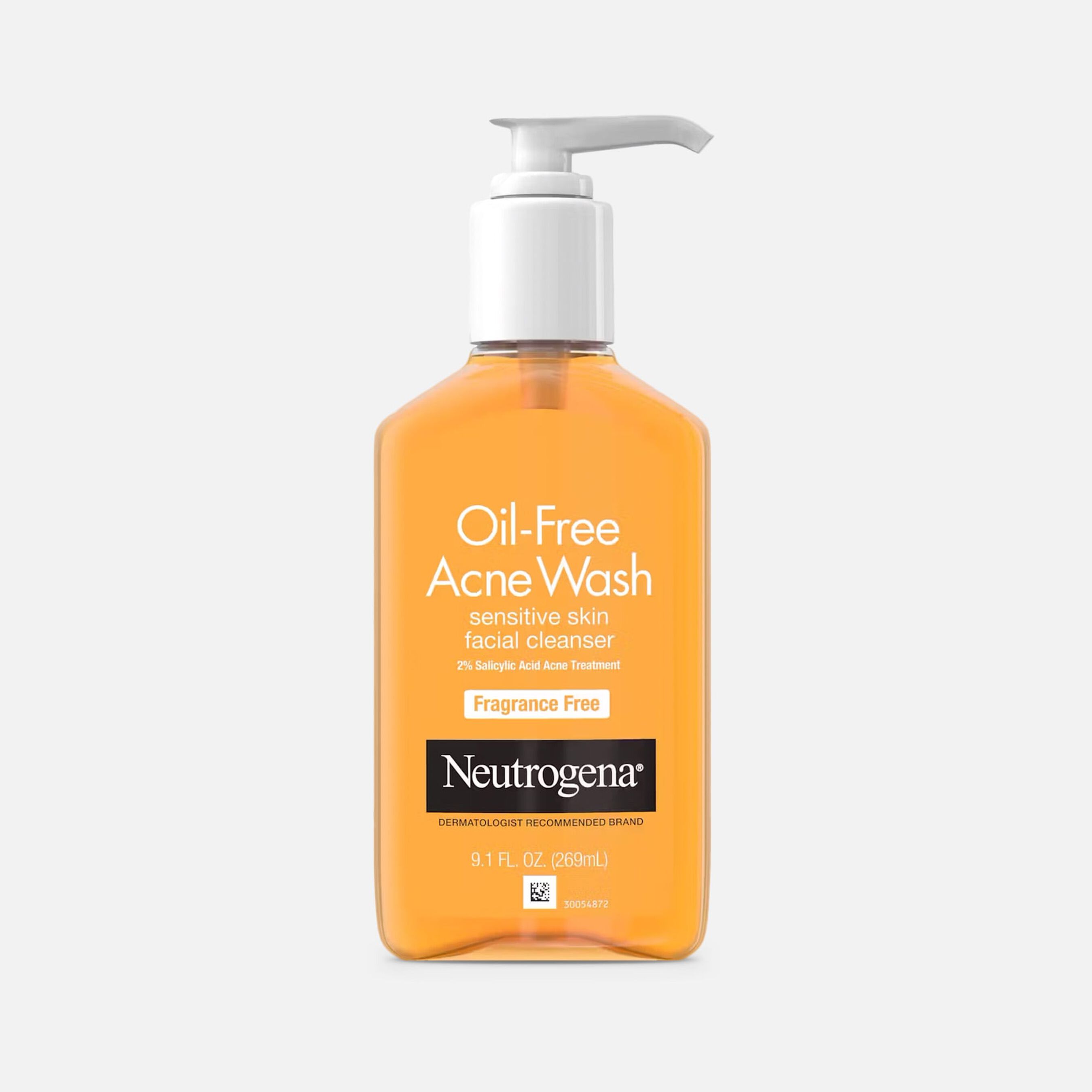 FSA Eligible Neutrogena OilFree Acne Facial Wash, Fragrance Free, 9.1