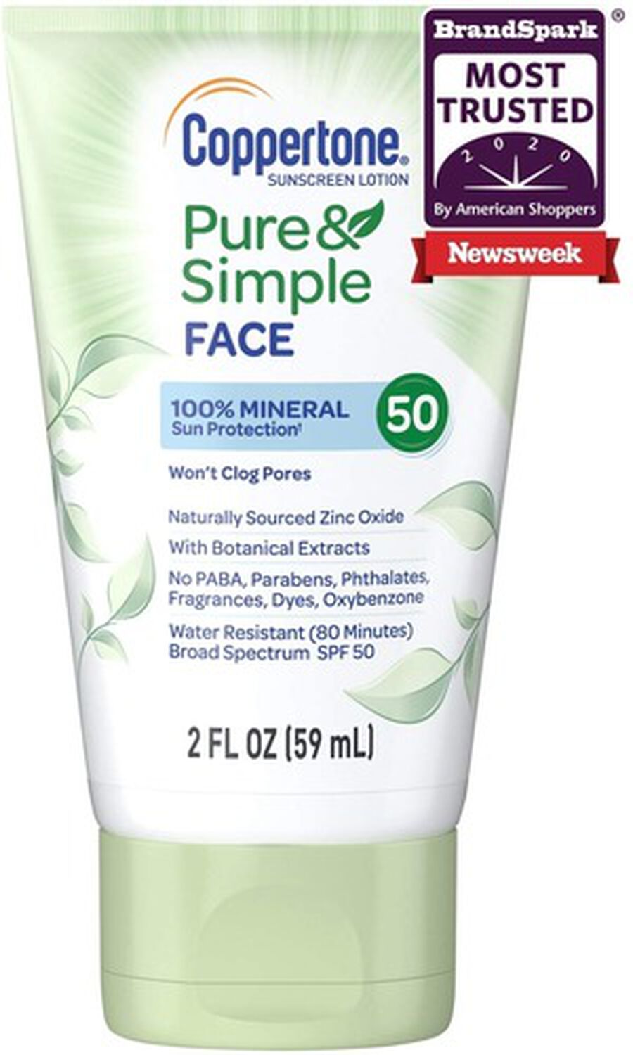 Coppertone Pure & Simple Face Sunscreen Lotion, SPF 50, 2 oz