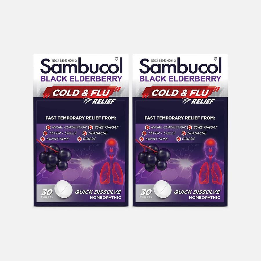 Sambucol Black Elderberry Cold and Flu Relief Tablets, 30 ct. (2-Pack), , large image number 0