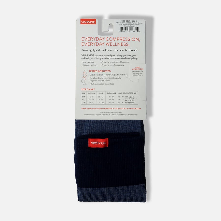 VIM & VIGR Cotton Compression Socks, Heathered Collection Navy, Wide Calf L/XL, 30-40 mmHg, , large image number 2