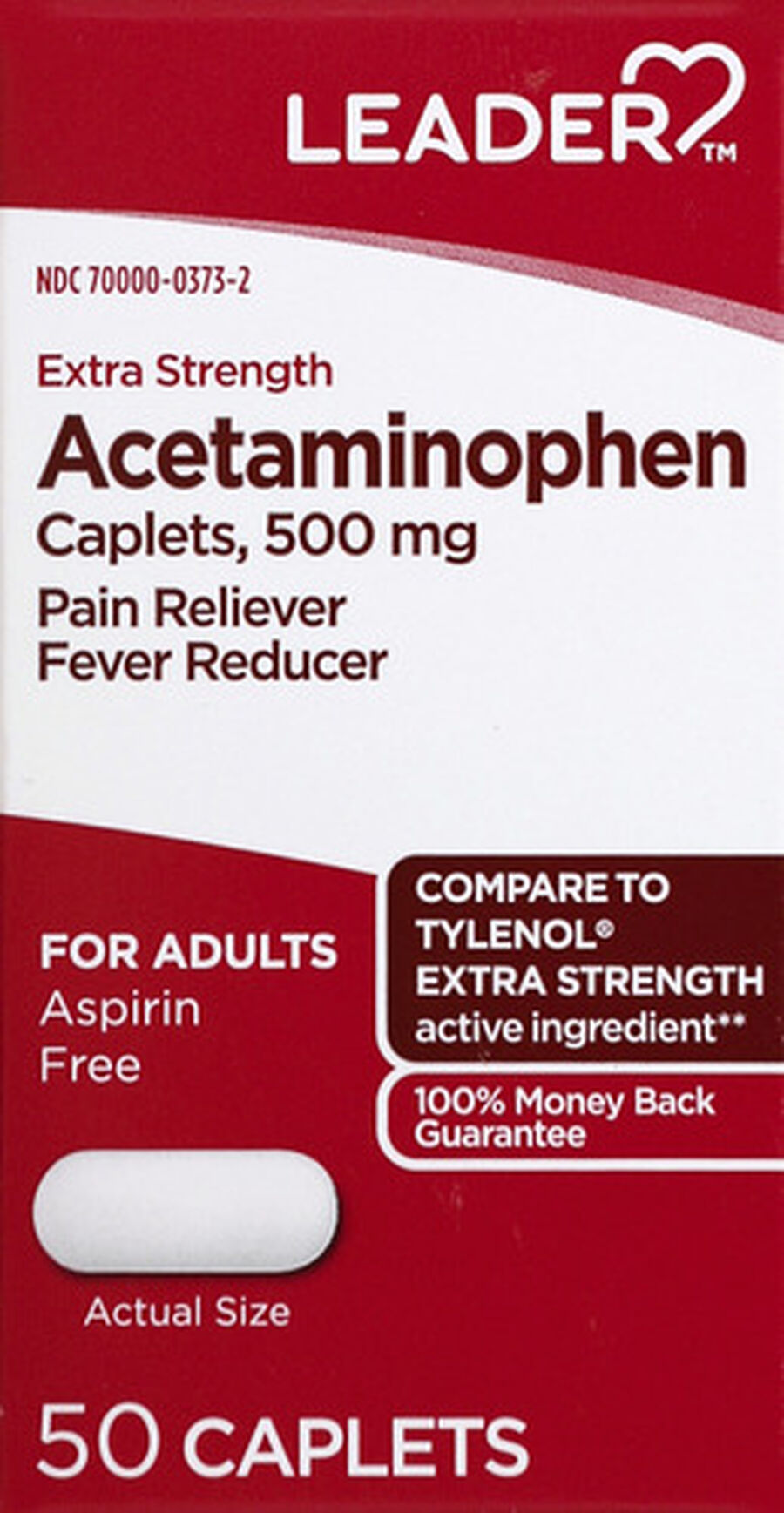 LEADER™ Acetaminophen Adult Extra Strength 500mg Caplets 50 ct