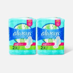Always Ultra Thin Pads Long Super Absorbency Unscented with Wings, Size 2, 42 ct. (2-Pack)
