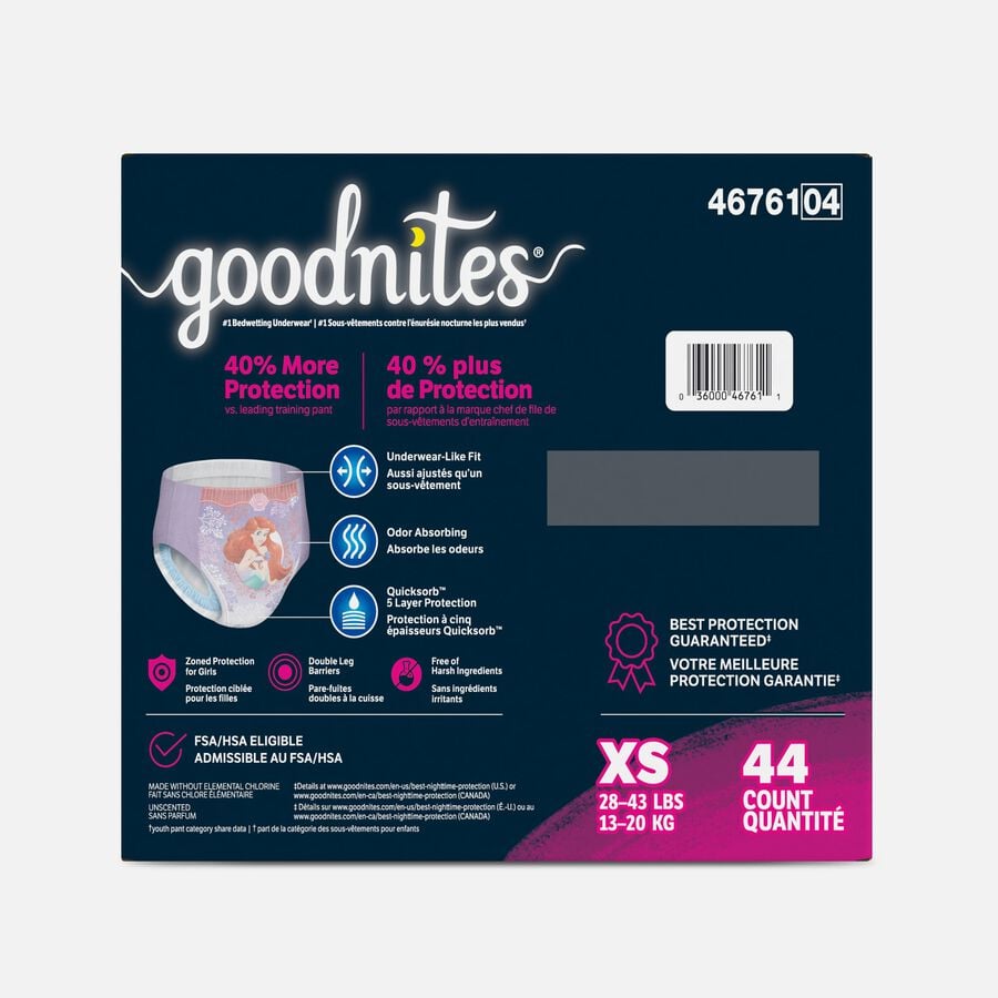 Goodnites Girls&rsquo; Nighttime Bedwetting Underwear, XS (28-43+ lbs), 44 ct., , large image number 1
