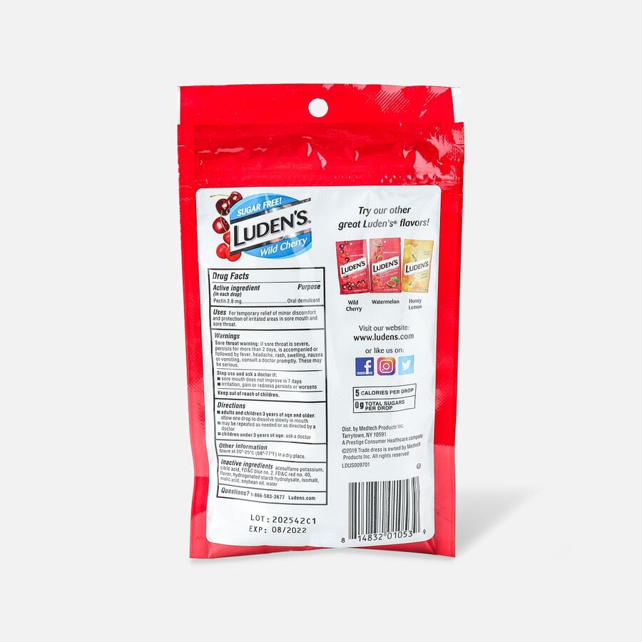 Luden's Wild Cherry Sugar Free Throat Drops, 25 ct., , large image number 1