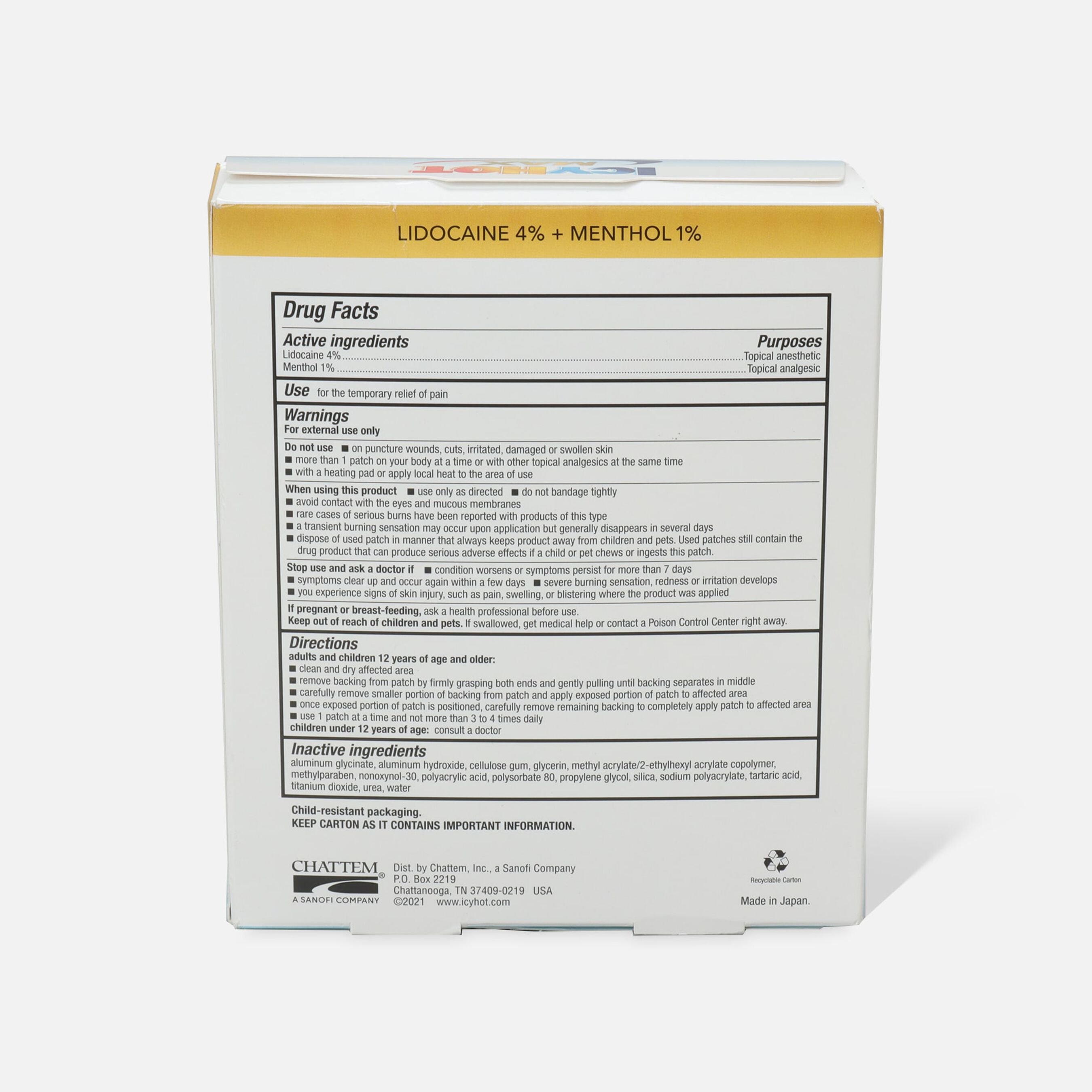 Icy Hot Patch with Lidocaine, 5 ct.