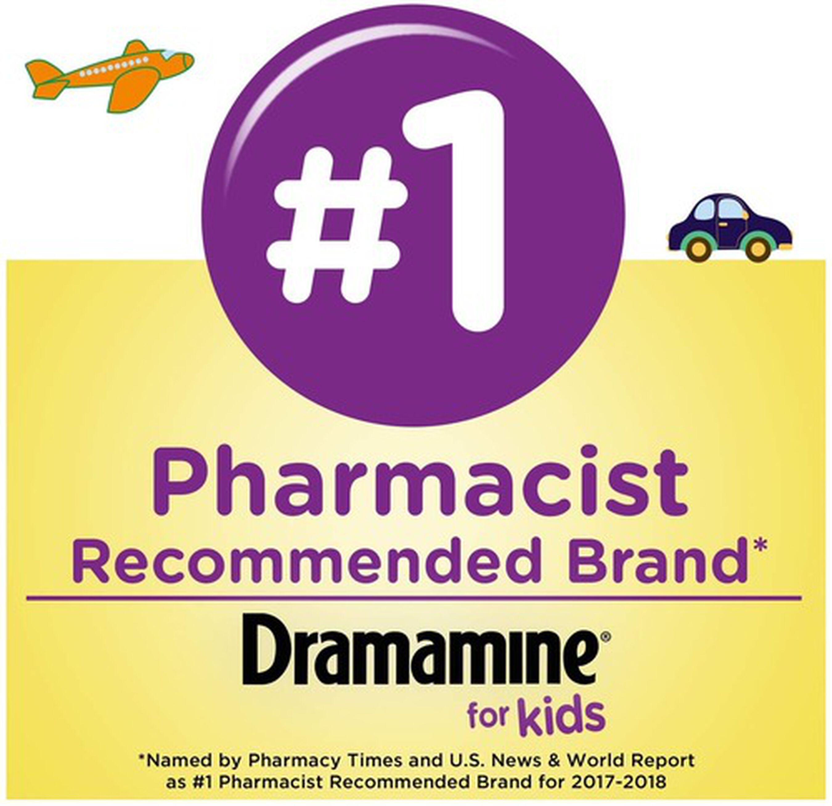 Dramamine Motion Sickness Relief for Kids, Grape Flavor, 8 ct.