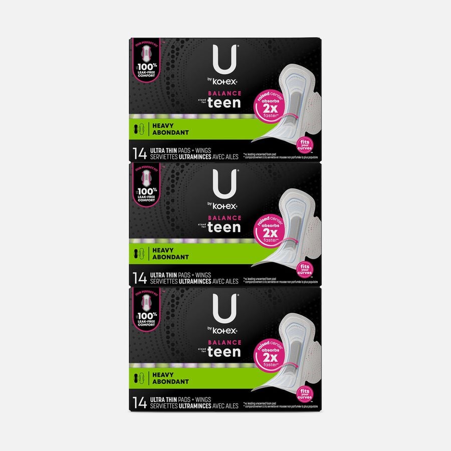 U by Kotex Ultra Thin Teen Pads with Wings, Extra Absorbency, Unscented, 14 ct. (3-Pack), , large image number 0