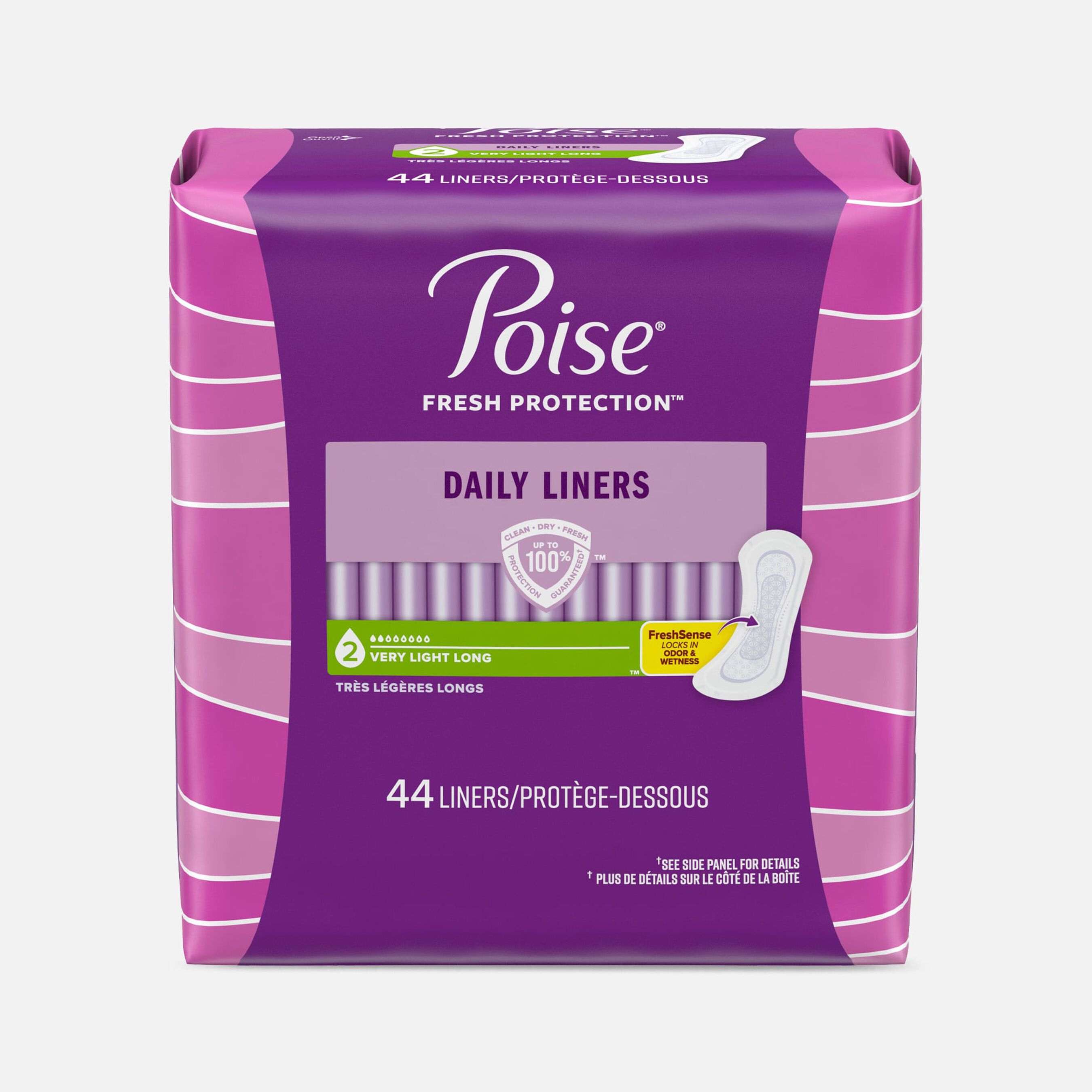 FSA Eligible Poise Pantyliners Very Light Extra Coverage, Long, 44 ct