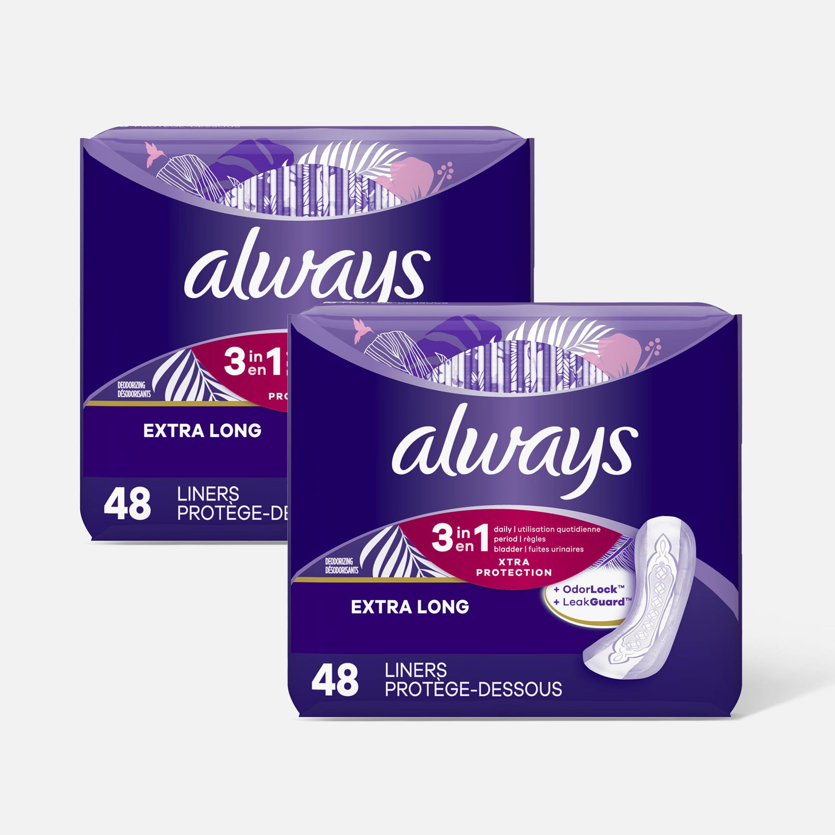 FSA Eligible Always Panty Liners, Xtra Long with Leakguard, 48 ct. (2