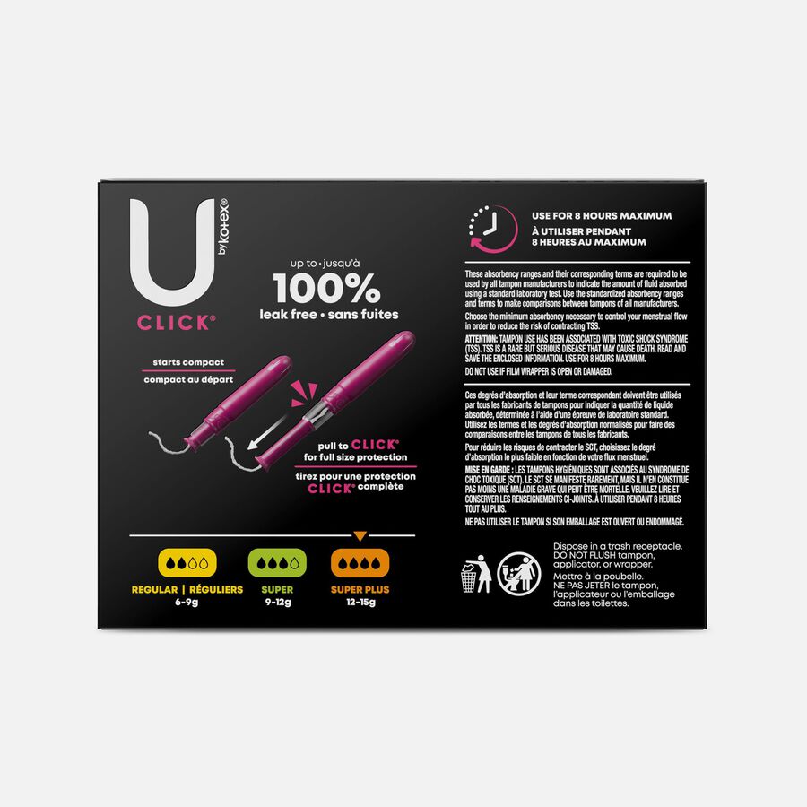 U by Kotex Click Compact Tampons, Super Plus Absorbency, 32 ct., , large image number 1