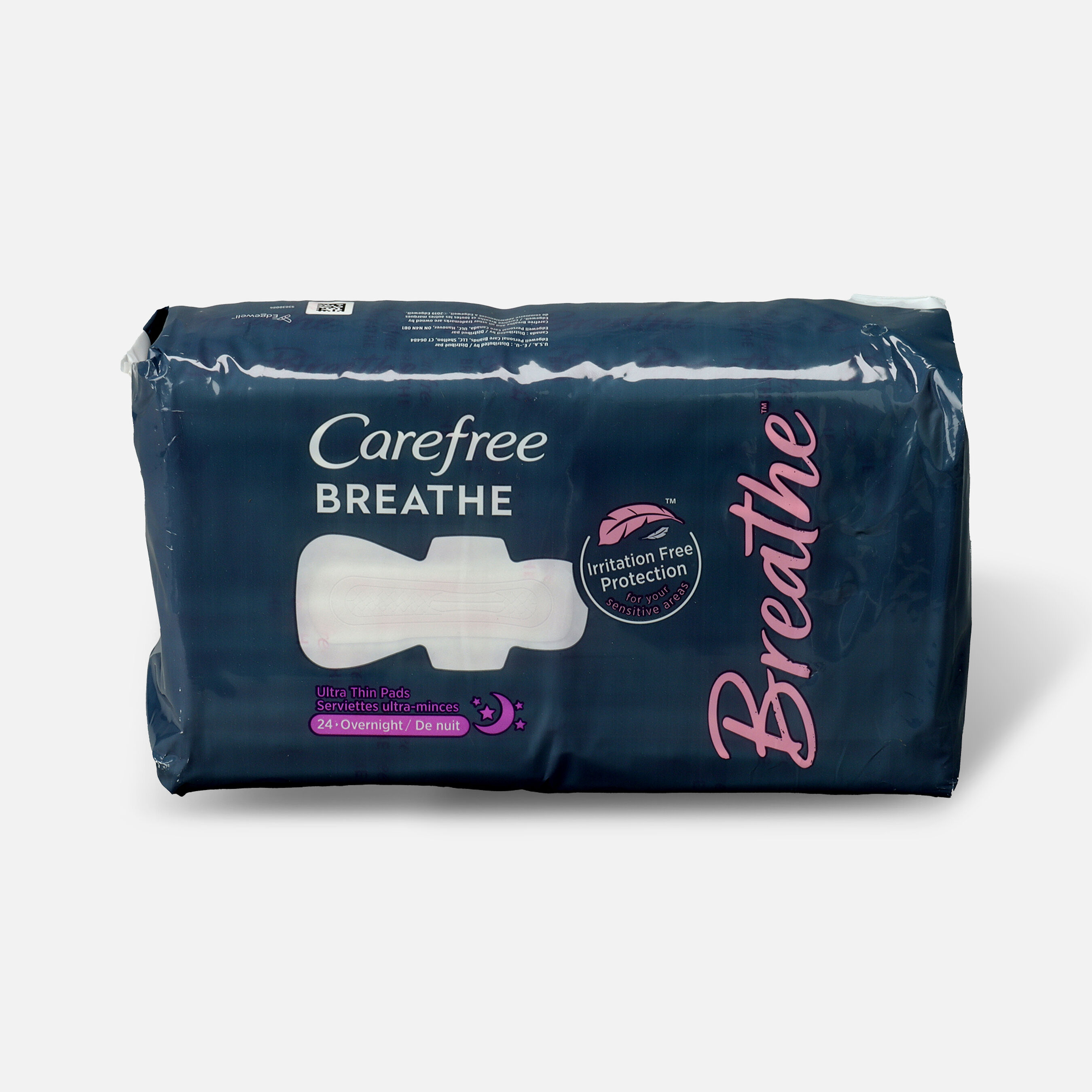 Carefree Breathe Ultra Thin Overnight Pads with Wings, 24ct