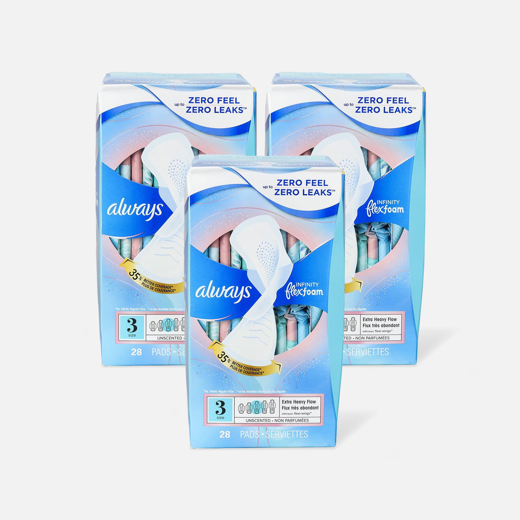 FSA Eligible Always Infinity FlexFoam Pads for Women Size 3 Extra Heavy Flow Absorbency, with