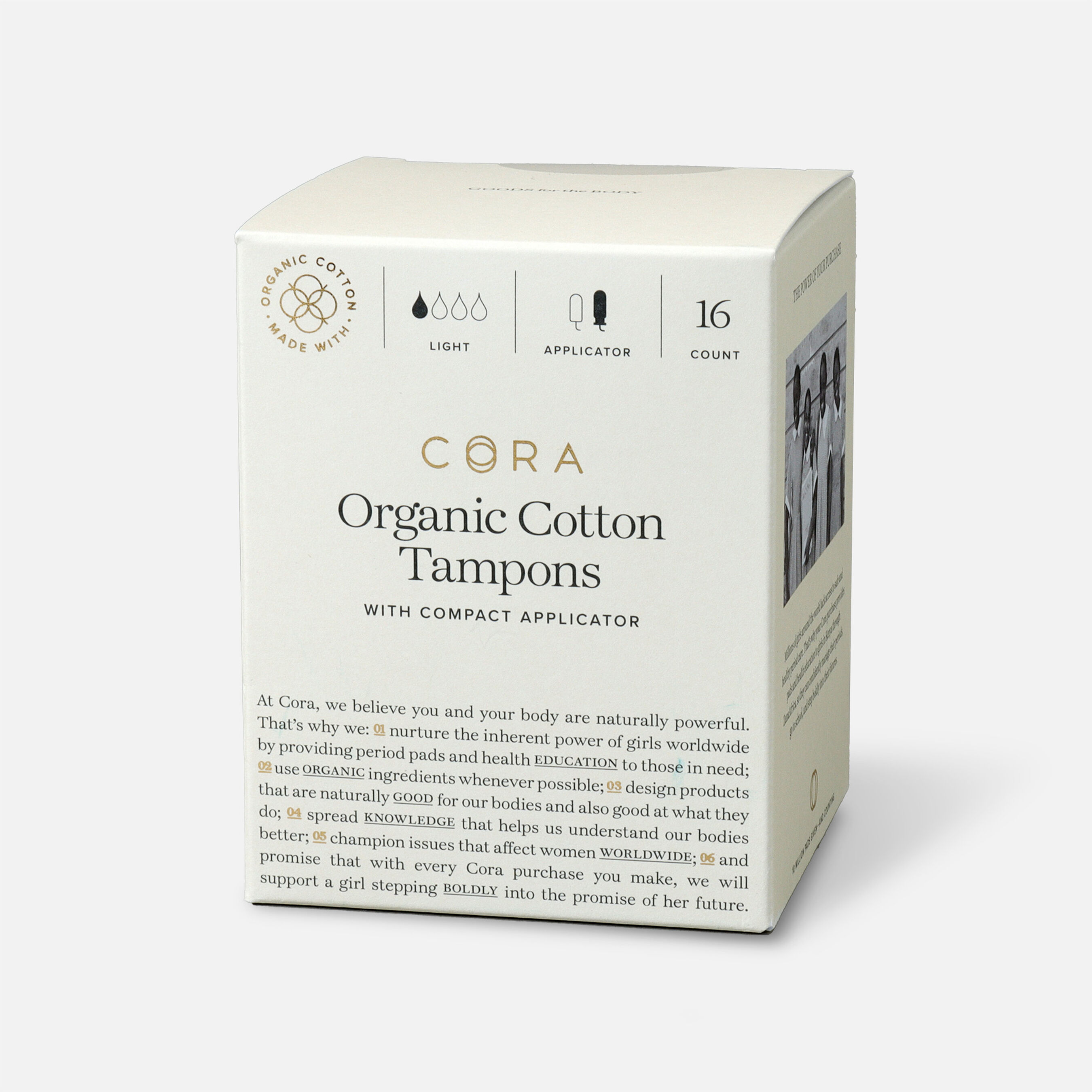 Cora Organic Cotton Applicator Tampons, 16 ct
