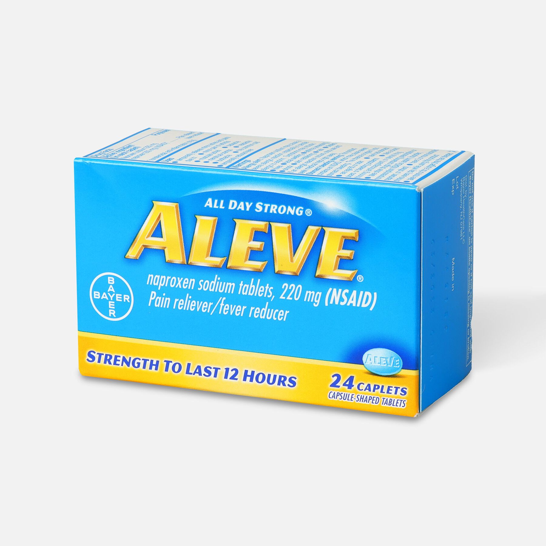 Aleve All Day Strong Pain Reliever, Fever Reducer, Caplet, 24 ea