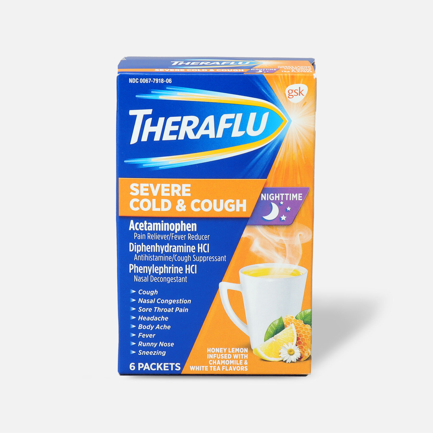 Theraflu Night Time Severe Cold & Cough Powder, Honey Lemon Infused