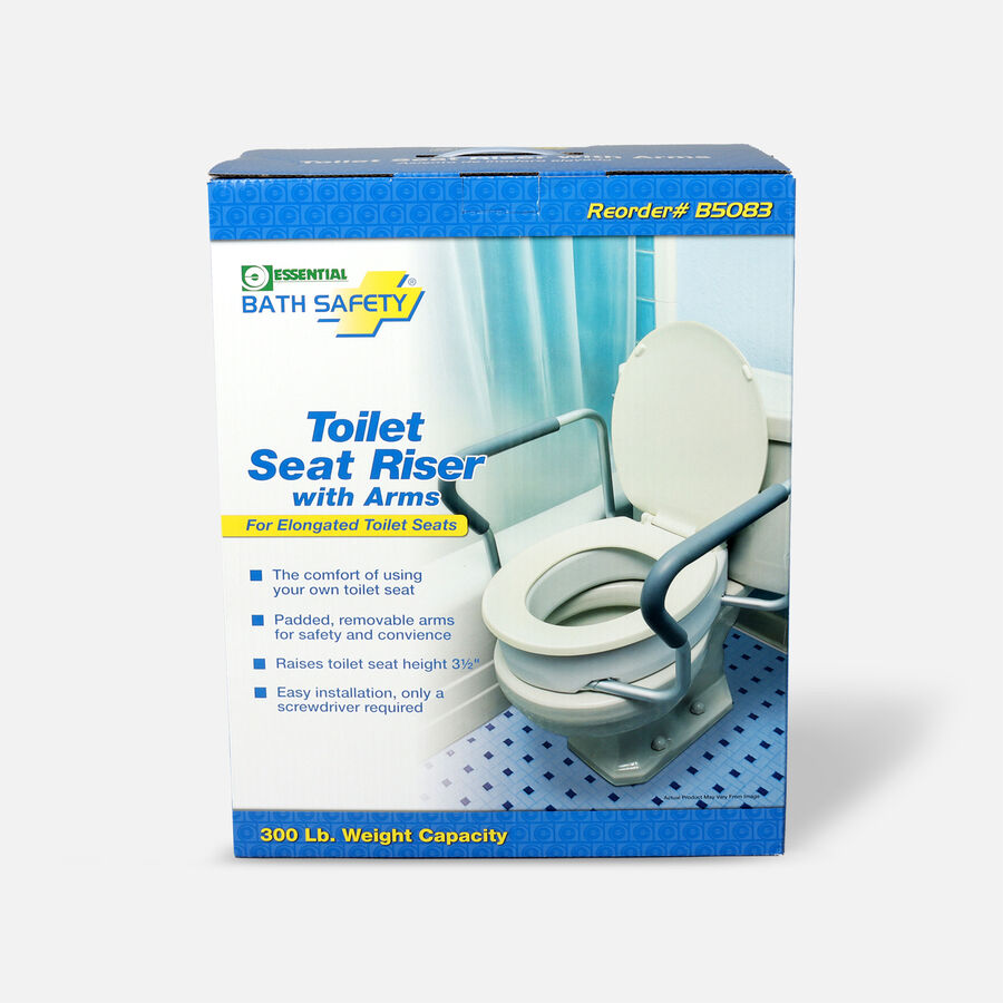 Essential Medical Toilet Seat Riser with Removable Arms, , large image number 1