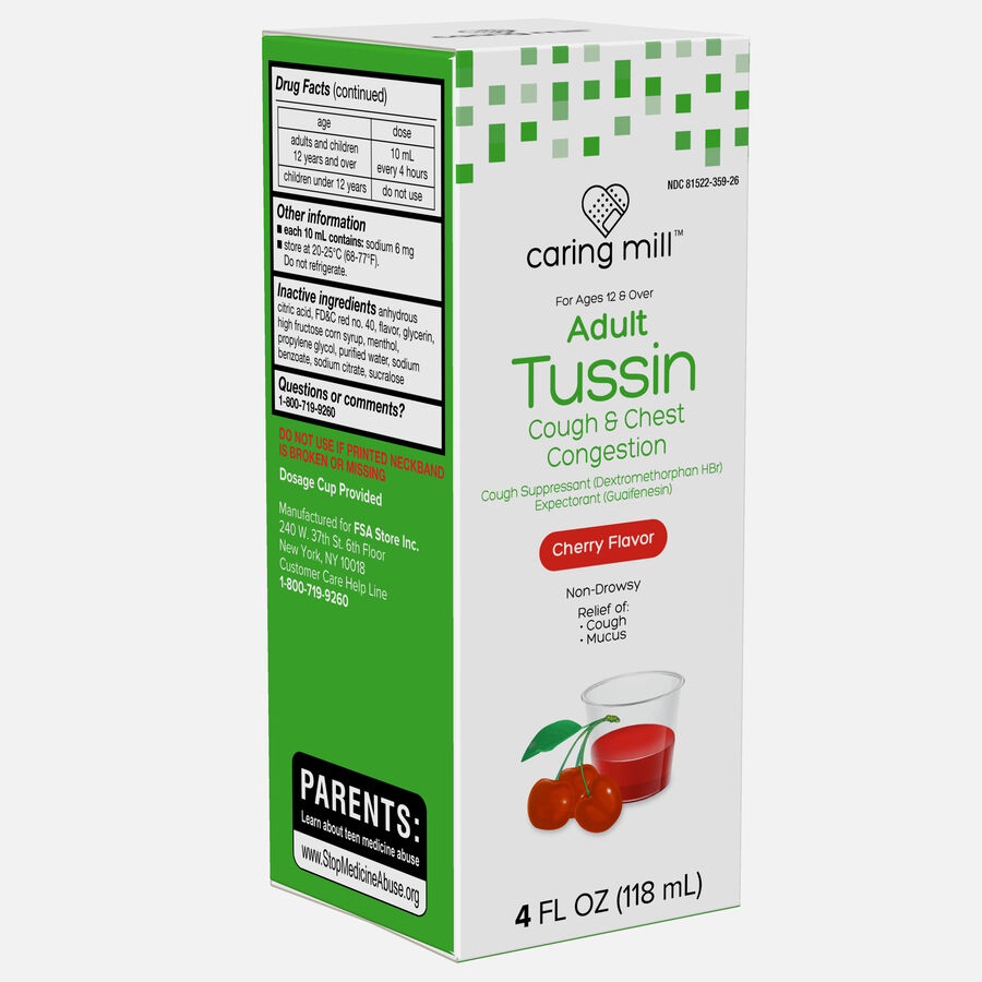 Caring Mill™ Adult Tussin Cough & Chest Congestion, Cherry Flavor, 4 fl oz., , large image number 3