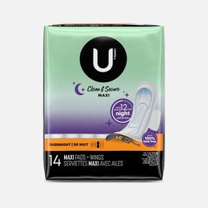 U by Kotex Clean & Secure Overnight Maxi Pads with Wings, 14 ct.