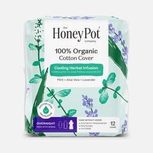 The Honey Pot 100% Organic Top Sheet Overnight Herbal Menstrual Pads with Wings, 12 ct.